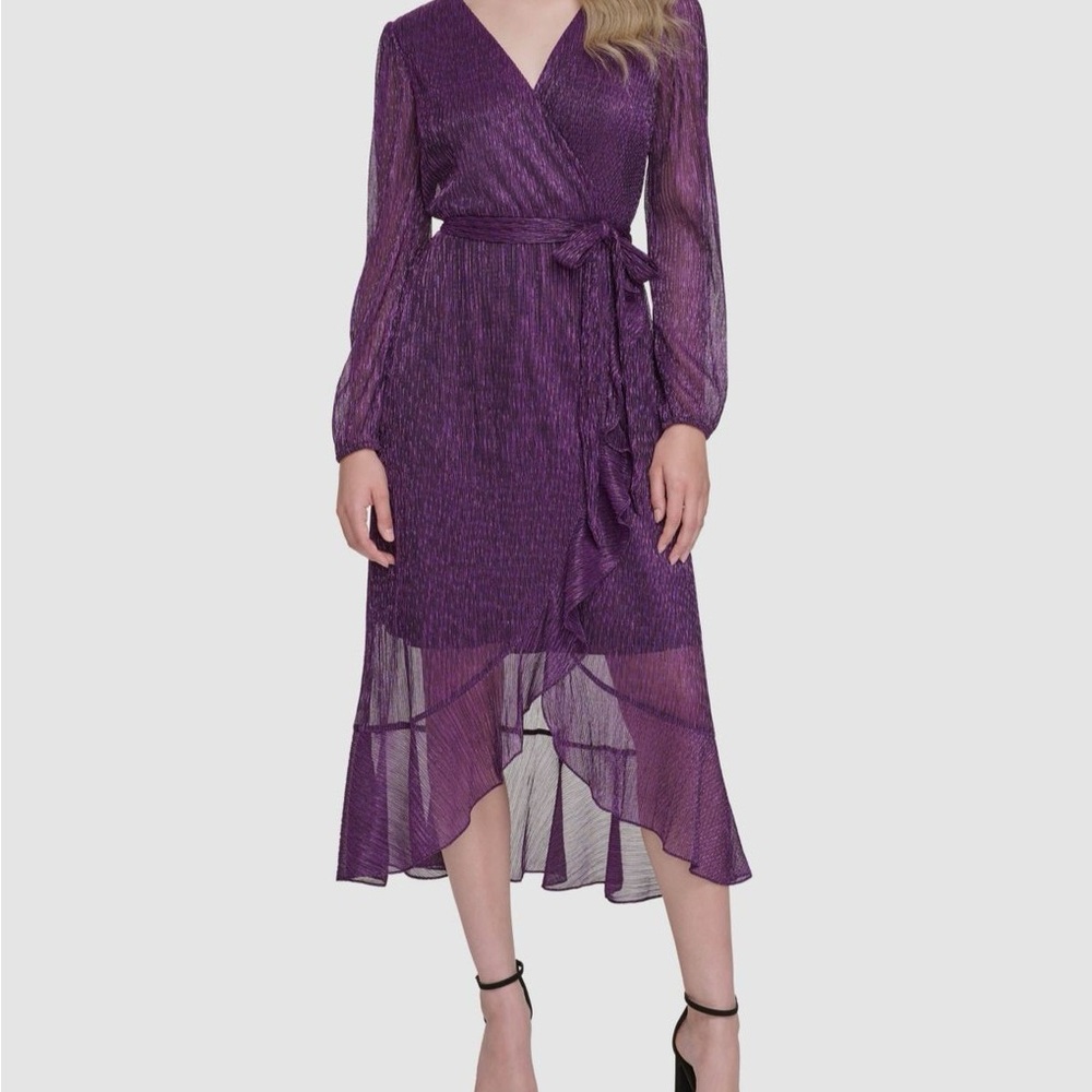Kensie Shimmering Purple Long Sleeve Dress NWOT